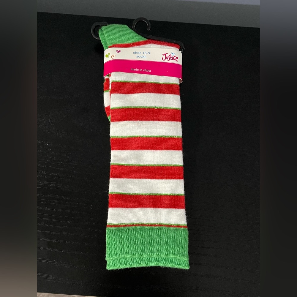 Justice Green and Red Striped Socks